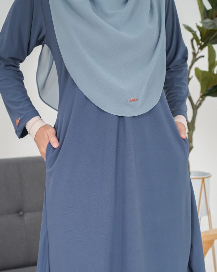 Baju Kurung Pahang Laura Plain 3.0 - Pebble Blue - Image 3