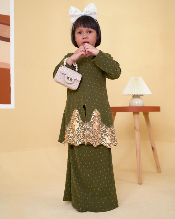 Baju Kebaya Lace Syawali Kids - Olive - Image 2