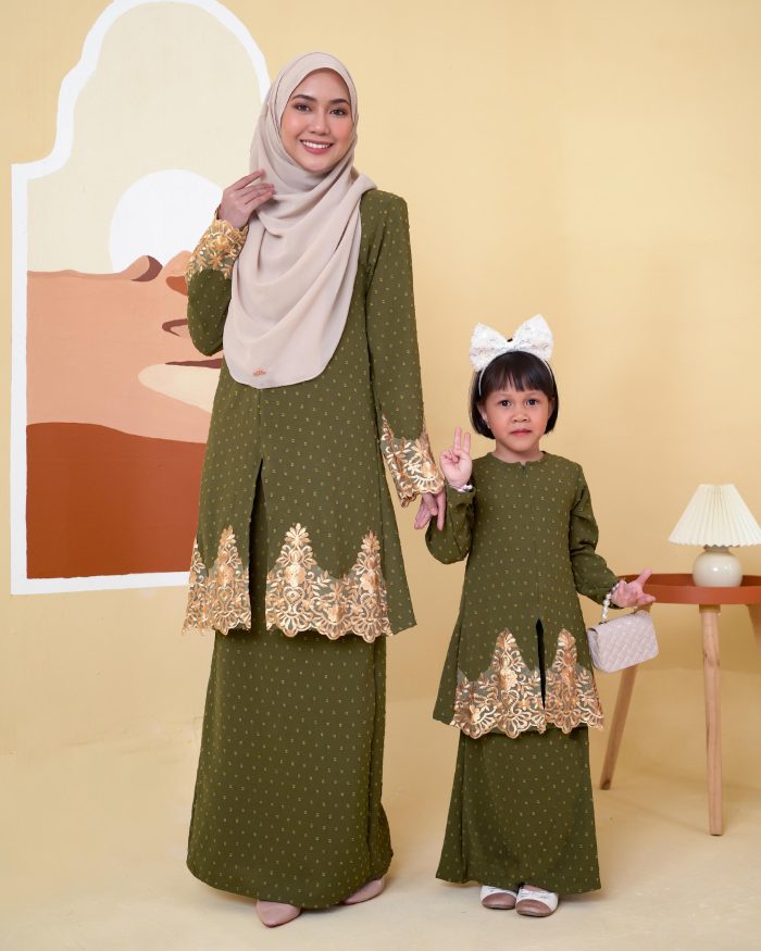 Baju Kebaya Lace Syawali Kids - Olive - Image 4