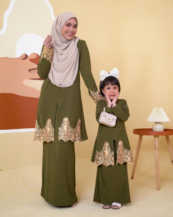 Baju Kebaya Lace Syawali Kids - Olive - Image 5