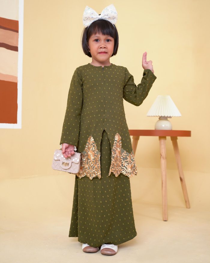 Baju Kebaya Lace Syawali Kids - Olive