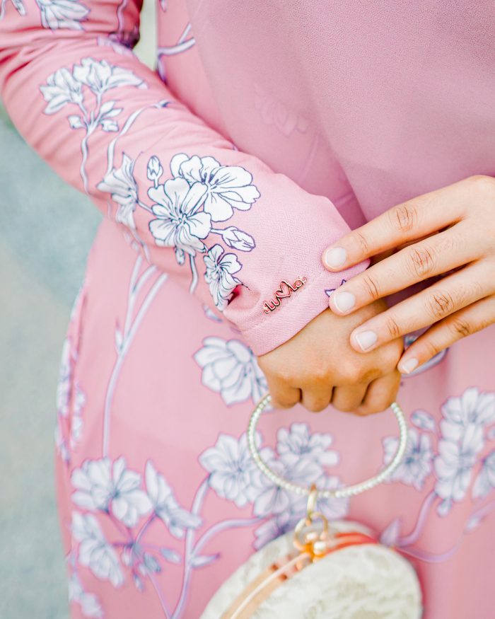 Baju Kurung Pahang Laura Printed - Punch Pearl - Image 3