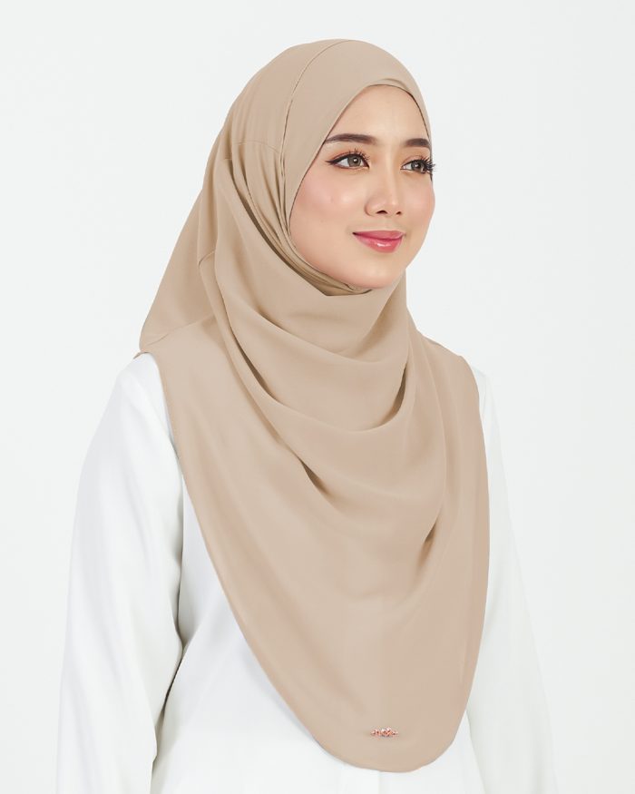 Tudung Sarung Instant Chiffon Lustia (L) - Oat Brown - Image 2