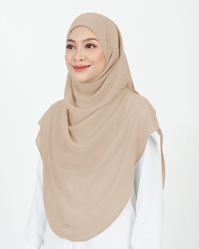 Tudung Sarung Instant Chiffon Lustia (XL) - Oat Brown - Image 2