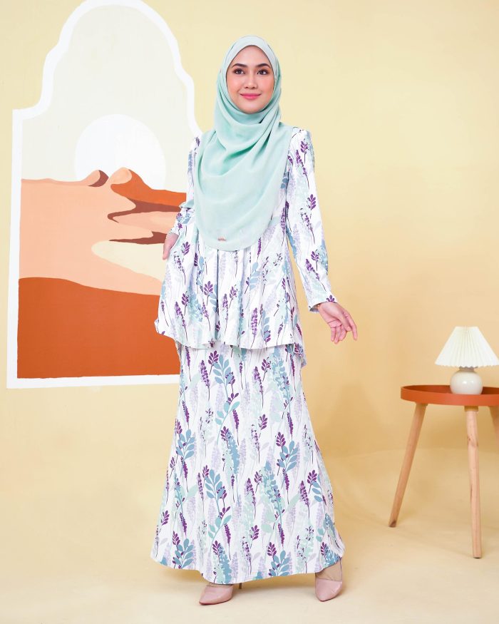 Baju Kurung Lola Printed 2.0 - Mint Lavender