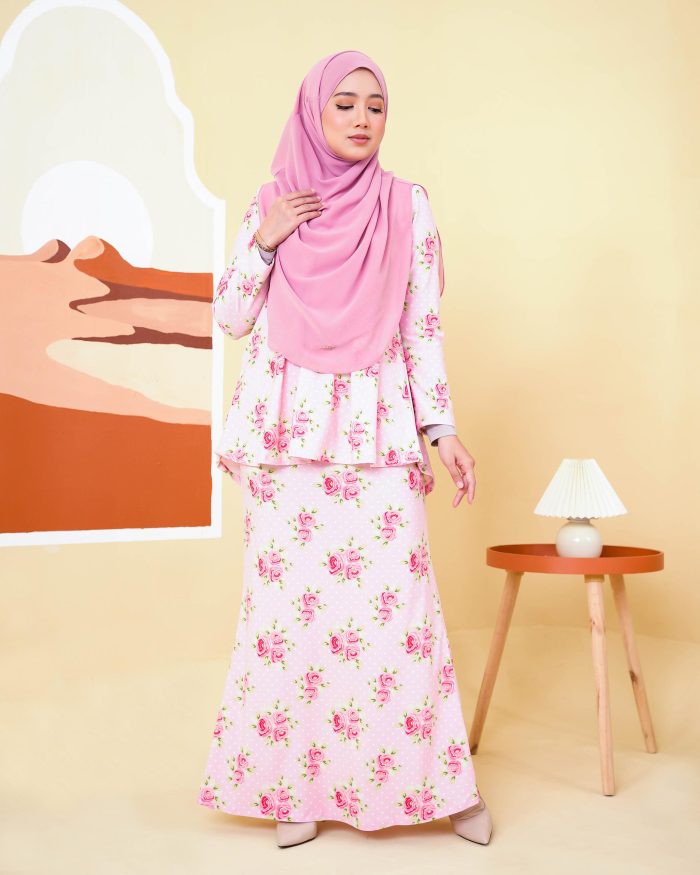 Baju Kurung Lola Printed 2.0 - Rosy Pink