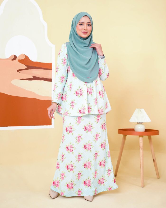 Baju Kurung Lola Printed 2.0 - Rosy Minty - Image 3