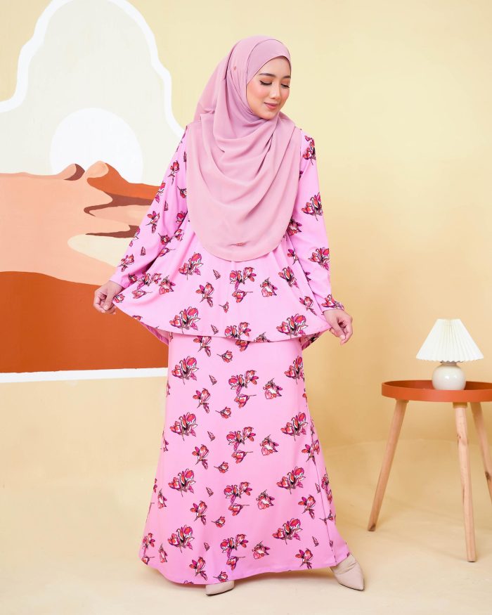 Baju Kurung Lola Printed 2.0 - Villea Pink - Image 2