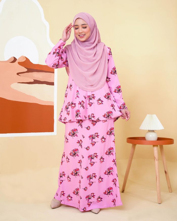 Baju Kurung Lola Printed 2.0 - Villea Pink