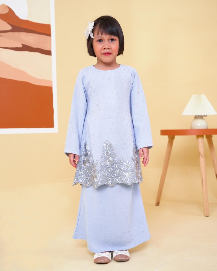 Baju Kurung Pahang Lace Ramadhani Kids 3.0 - Baby Blue - Image 3