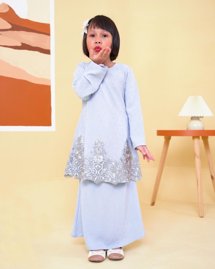 Baju Kurung Pahang Lace Ramadhani Kids 3.0 - Baby Blue - Image 2