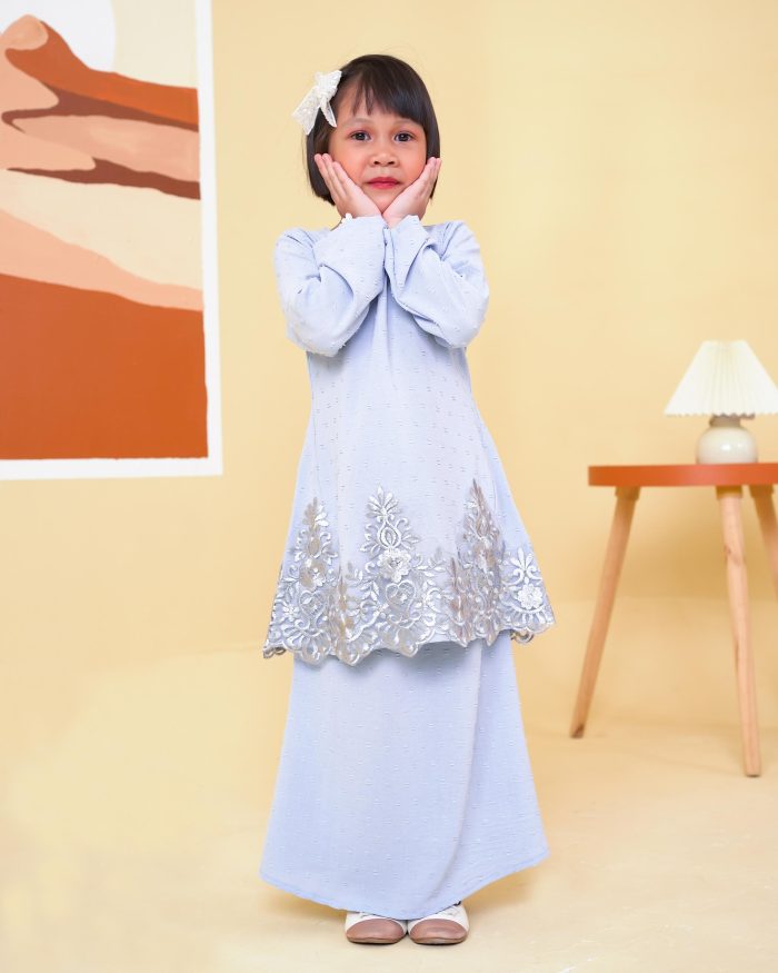 Baju Kurung Pahang Lace Ramadhani Kids 3.0 - Baby Blue