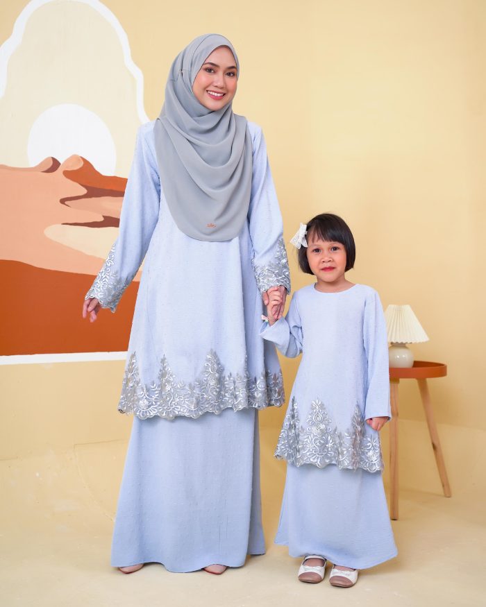 Baju Kurung Pahang Lace Ramadhani Kids 3.0 - Baby Blue - Image 4