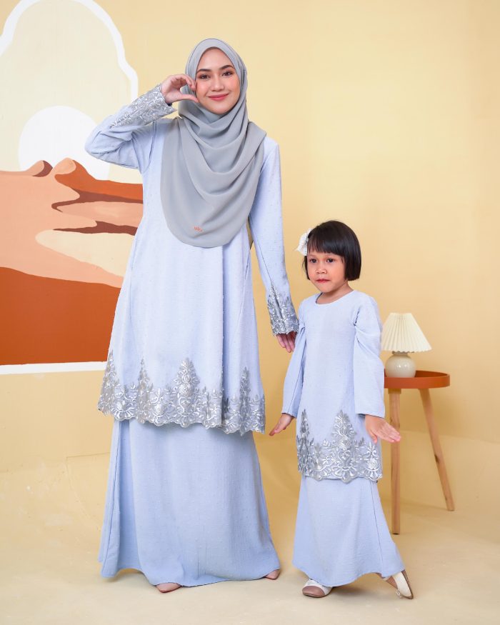 Baju Kurung Pahang Lace Ramadhani Kids 3.0 - Baby Blue - Image 5