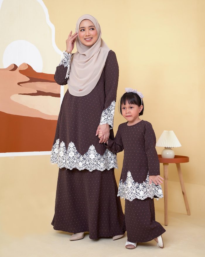 Baju Kurung Pahang Lace Ramadhani Kids 3.0 - Dark Chocolate - Image 5