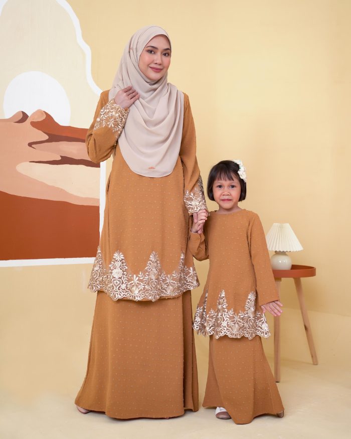 Baju Kurung Pahang Lace Ramadhani Kids 3.0 - Gold Mustard - Image 5