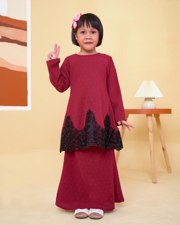 Baju Kurung Pahang Lace Ramadhani Kids 3.0 - Maroon