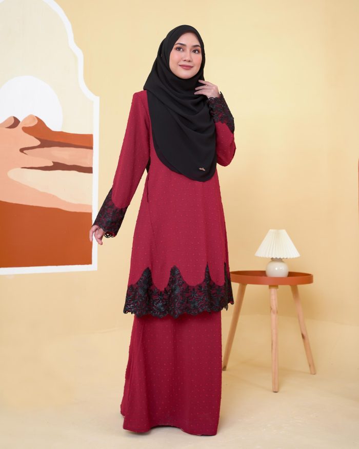 Baju Kurung Pahang Lace Ramadhani 3.0 - Maroon