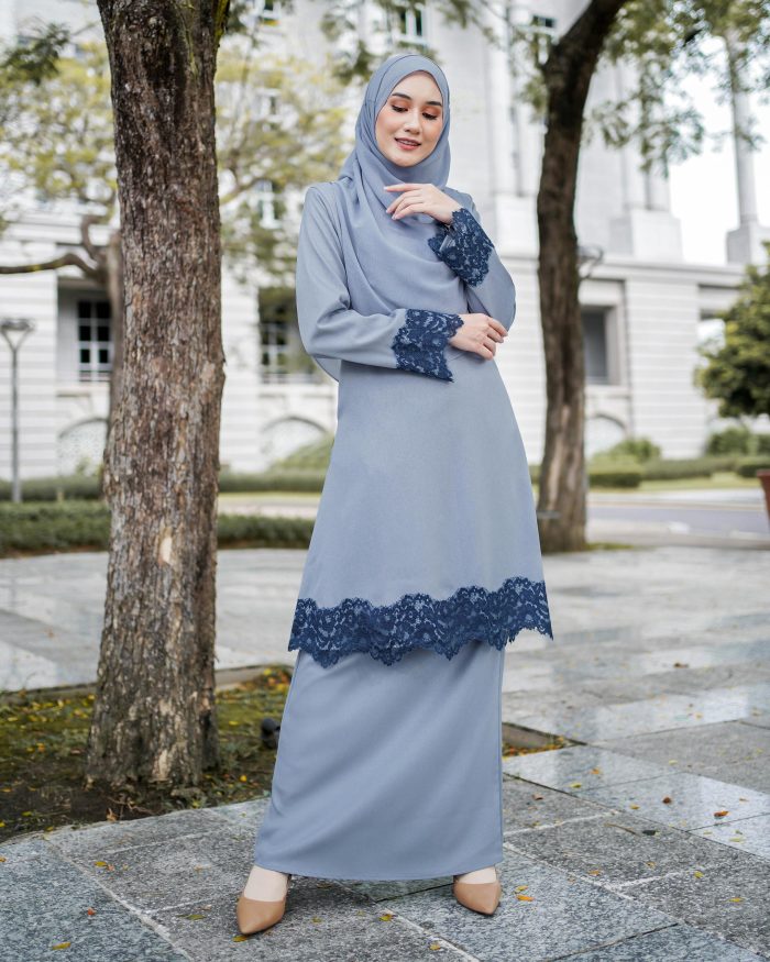 Baju Kurung Riau Lace Saloma 2.0 - Serenity Blue - Image 3