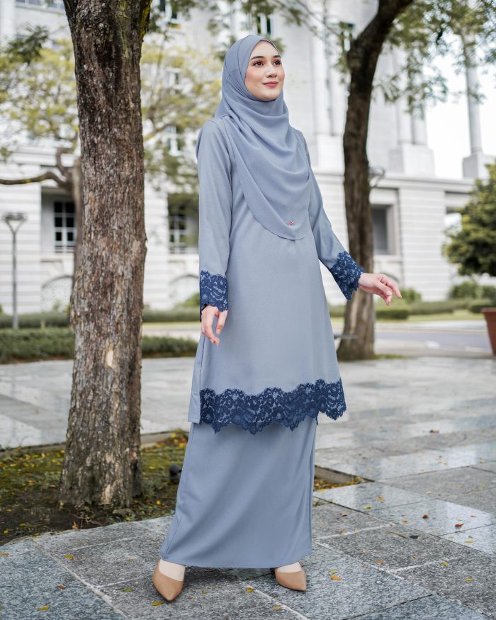 Baju Kurung Riau Lace Saloma 2.0 - Serenity Blue - Image 2