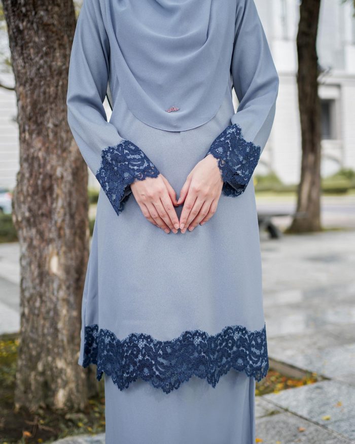 Baju Kurung Riau Lace Saloma 2.0 - Serenity Blue - Image 4