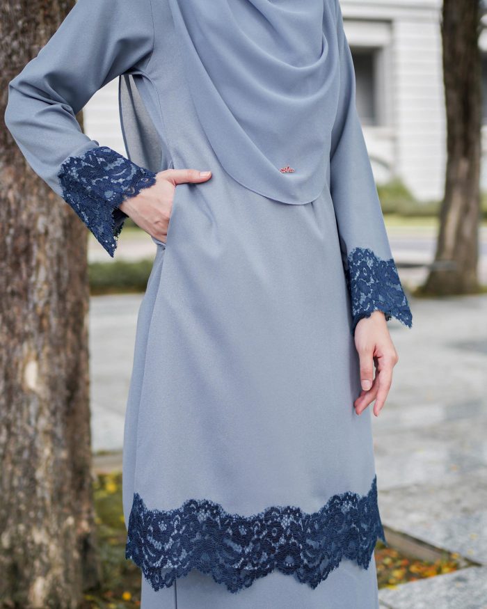 Baju Kurung Riau Lace Saloma 2.0 - Serenity Blue - Image 5