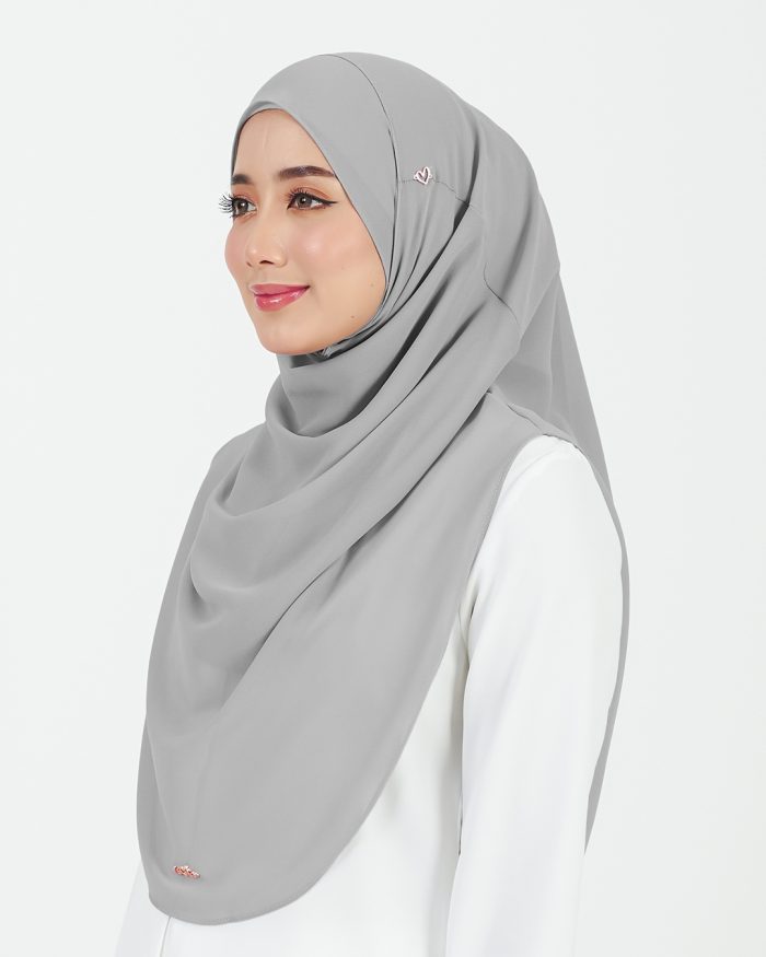 Tudung Sarung Instant Chiffon Lustia (L) - Light Grey - Image 3