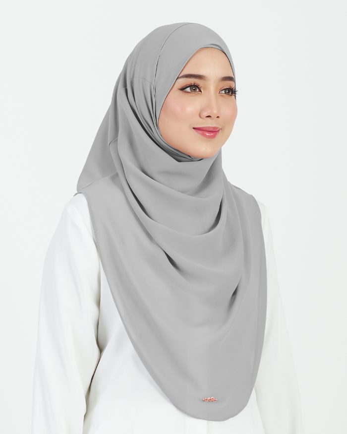 Tudung Sarung Instant Chiffon Lustia (L) - Light Grey - Image 2