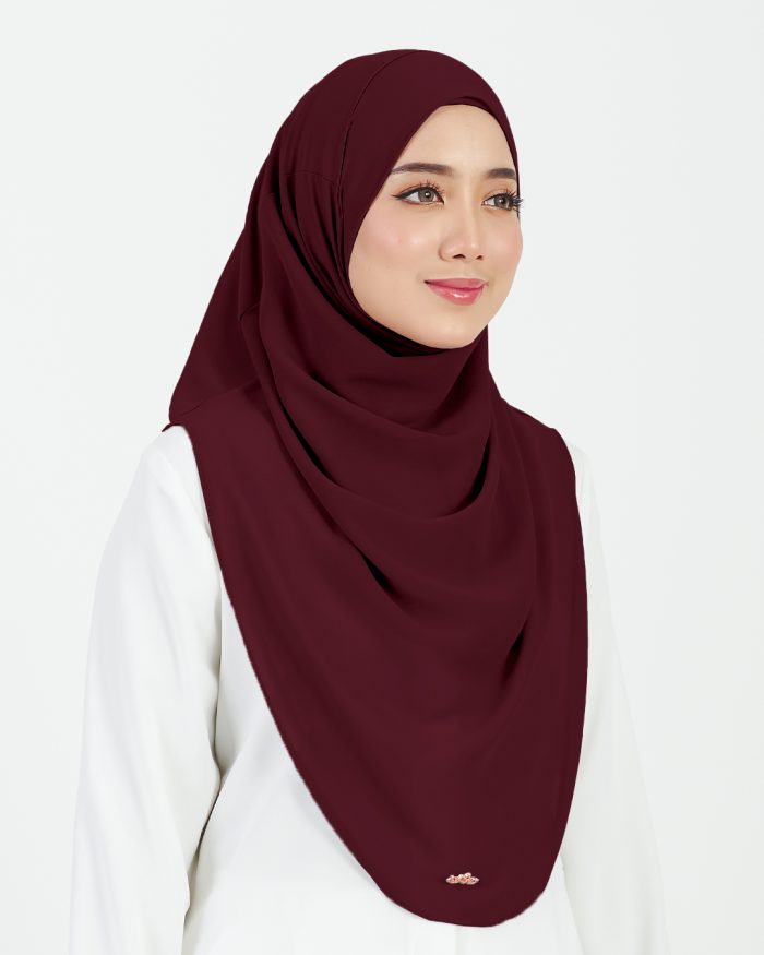 [AS-IS] Tudung Sarung Instant Chiffon Lustia (L) - Maroon - Image 3
