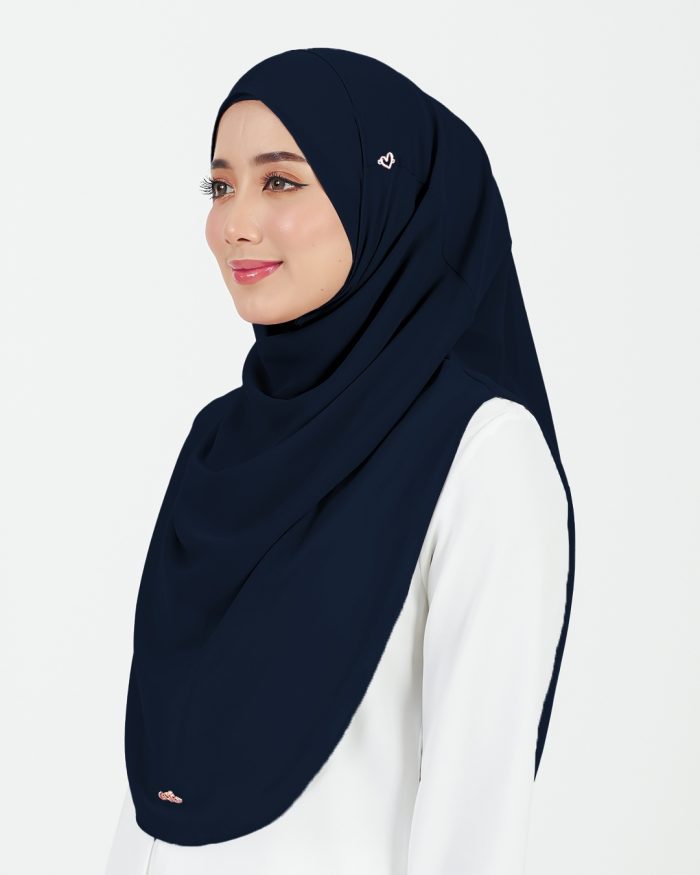 Tudung Sarung Instant Chiffon Lustia (L) - Navy Blue - Image 3