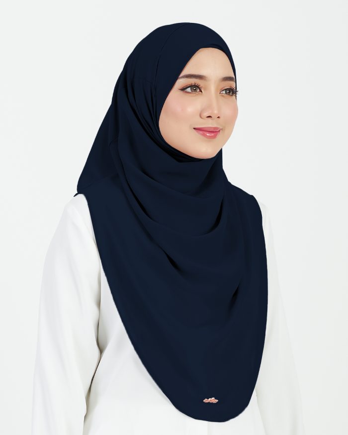 Tudung Sarung Instant Chiffon Lustia (L) - Navy Blue - Image 2