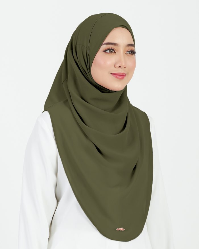 [AS-IS] Tudung Sarung Instant Chiffon Lustia (L) - Olive Green - Image 3