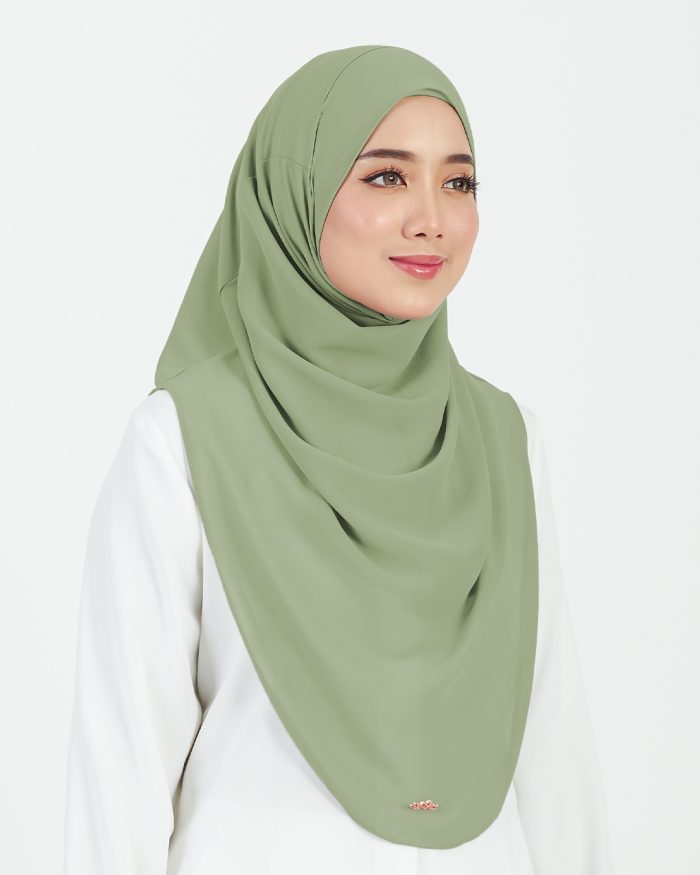 Tudung Sarung Instant Chiffon Lustia (L) - Sage Green - Image 2