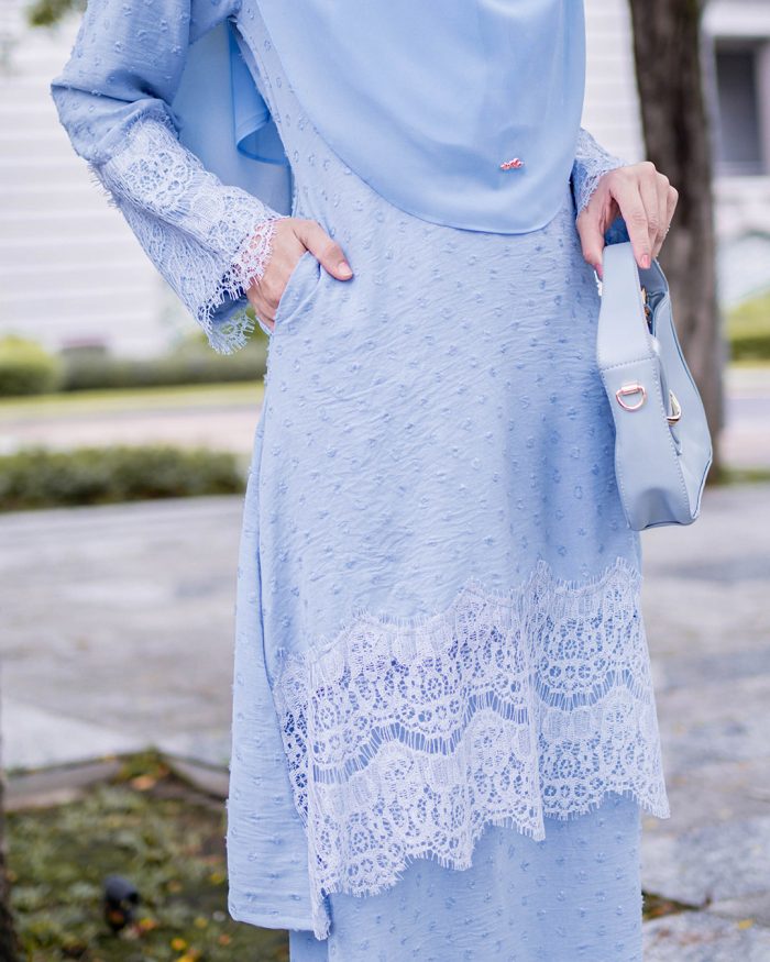 Baju Kurung Riau Lace Suzana - Sky Blue - Image 4