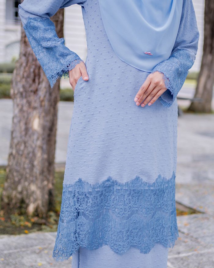 Baju Kurung Riau Lace Suzana - Slate Blue - Image 5
