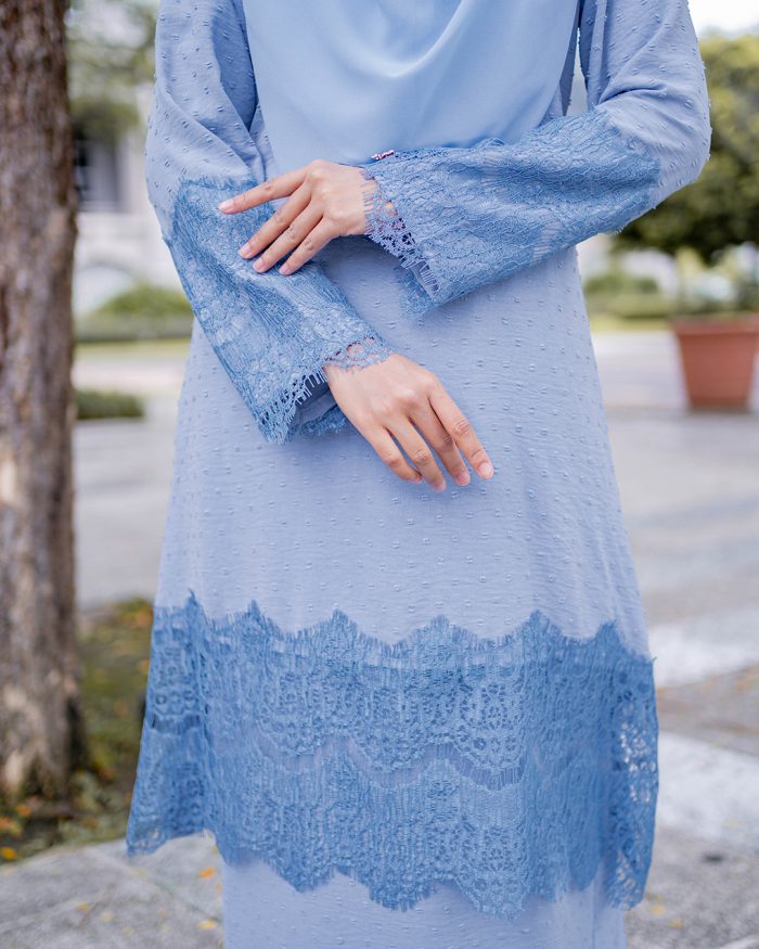 Baju Kurung Riau Lace Suzana - Slate Blue - Image 4