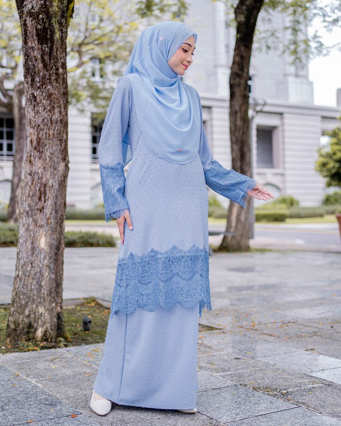 Baju Kurung Riau Lace Suzana - Slate Blue - Image 2