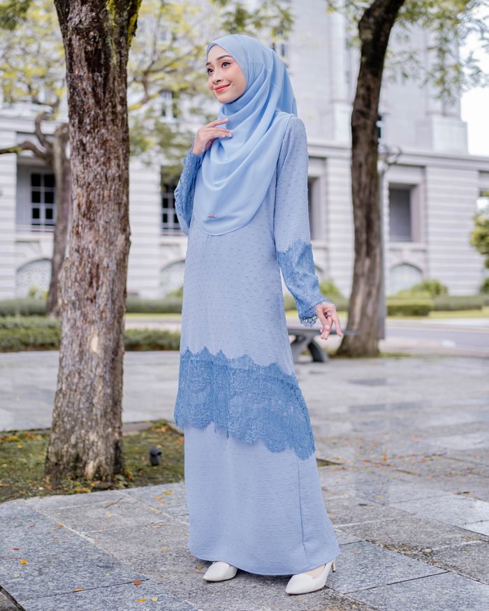 Baju Kurung Riau Lace Suzana - Slate Blue - Image 3