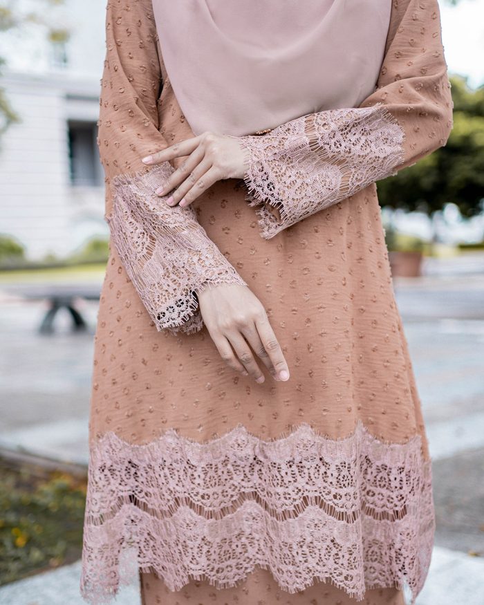 Baju Kurung Riau Lace Suzana - Tan Brown - Image 5