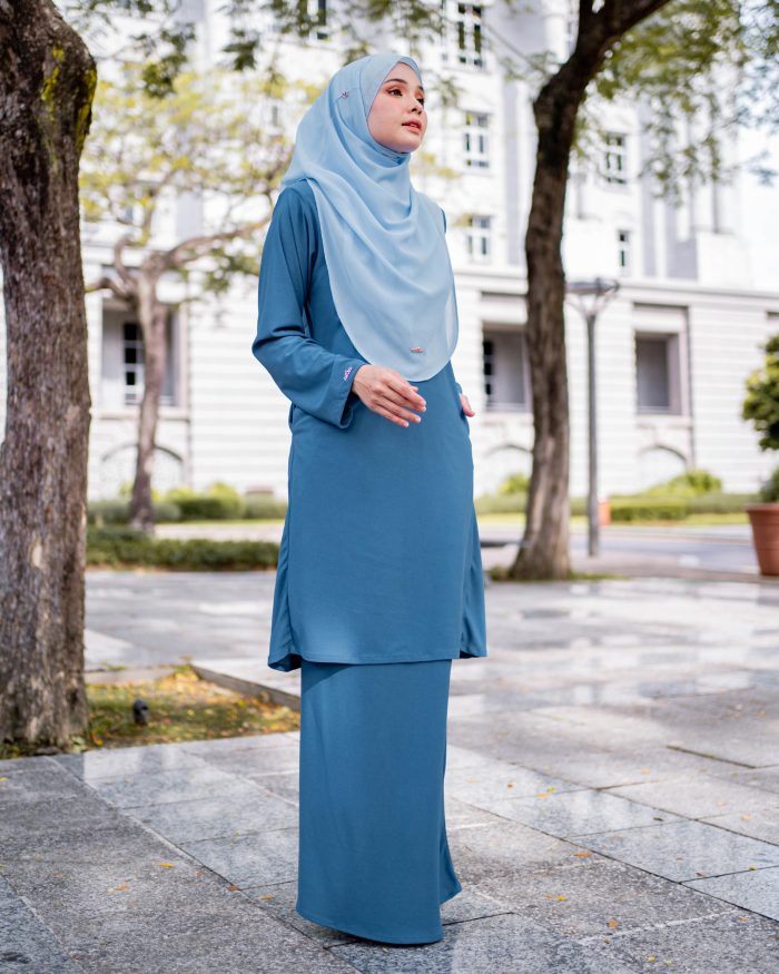 Baju Kurung Pahang Laura Plain 4.0 - Ice Teal - Image 3