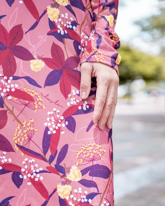 Baju Kurung Pahang Laura Printed 7.0 - Crimson Rosaceae - Image 5