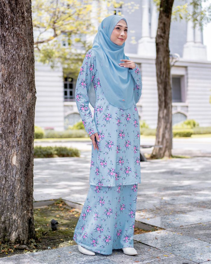 Baju Kurung Pahang Laura Printed 7.0 - Mistyrose Sky