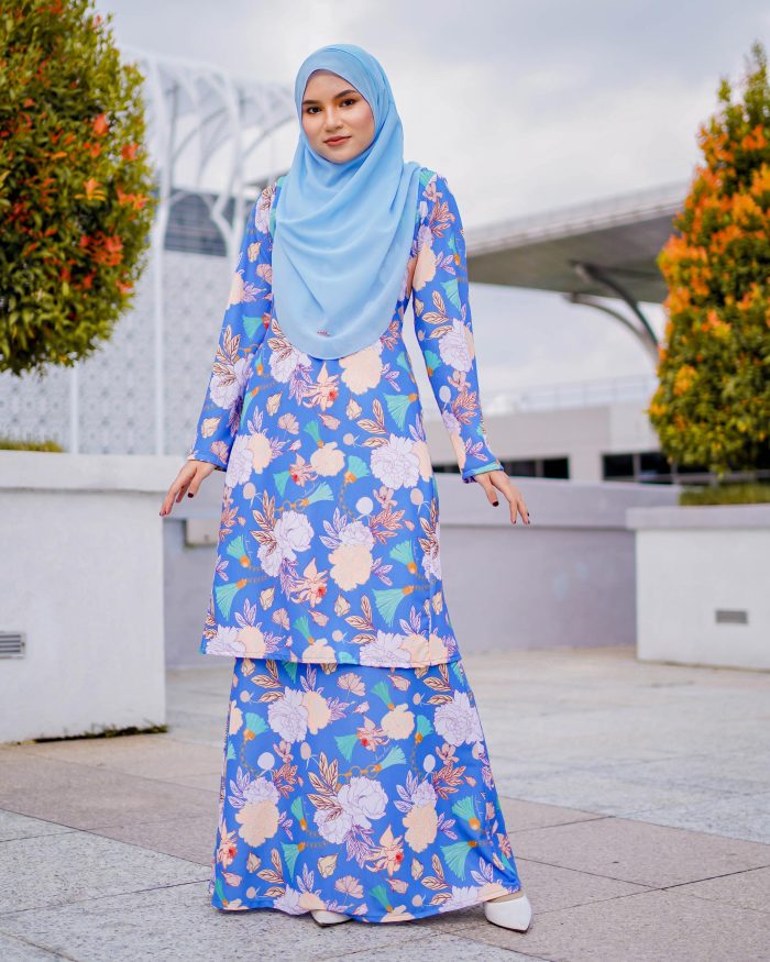 Baju Kurung Pahang Laura Printed 7.0 - Oisea Azure