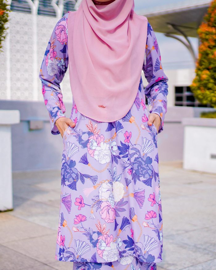 Baju Kurung Pahang Laura Printed 7.0 - Oisea Periwinkle - Image 5