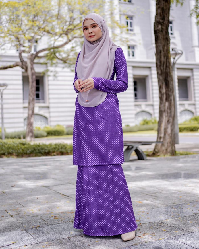 Baju Kurung Pahang Laura Printed 7.0 - Polka Purple