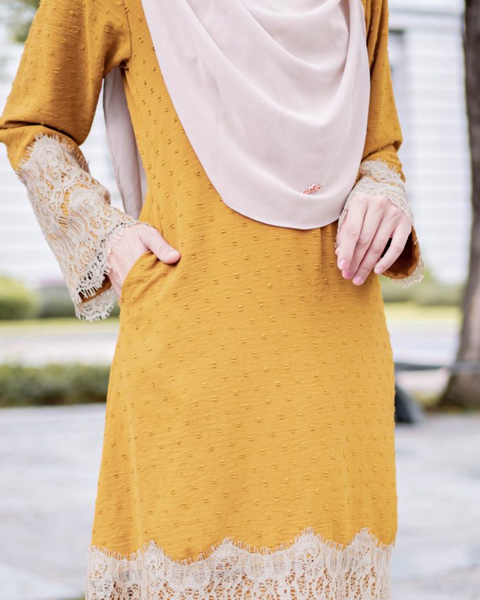 Baju Kurung Riau Lace Suzana - Gold Mustard - Image 5