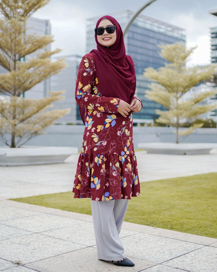 Tunic Ruffle Lendra Printed 2.0 - Calynia Maroon - Image 2