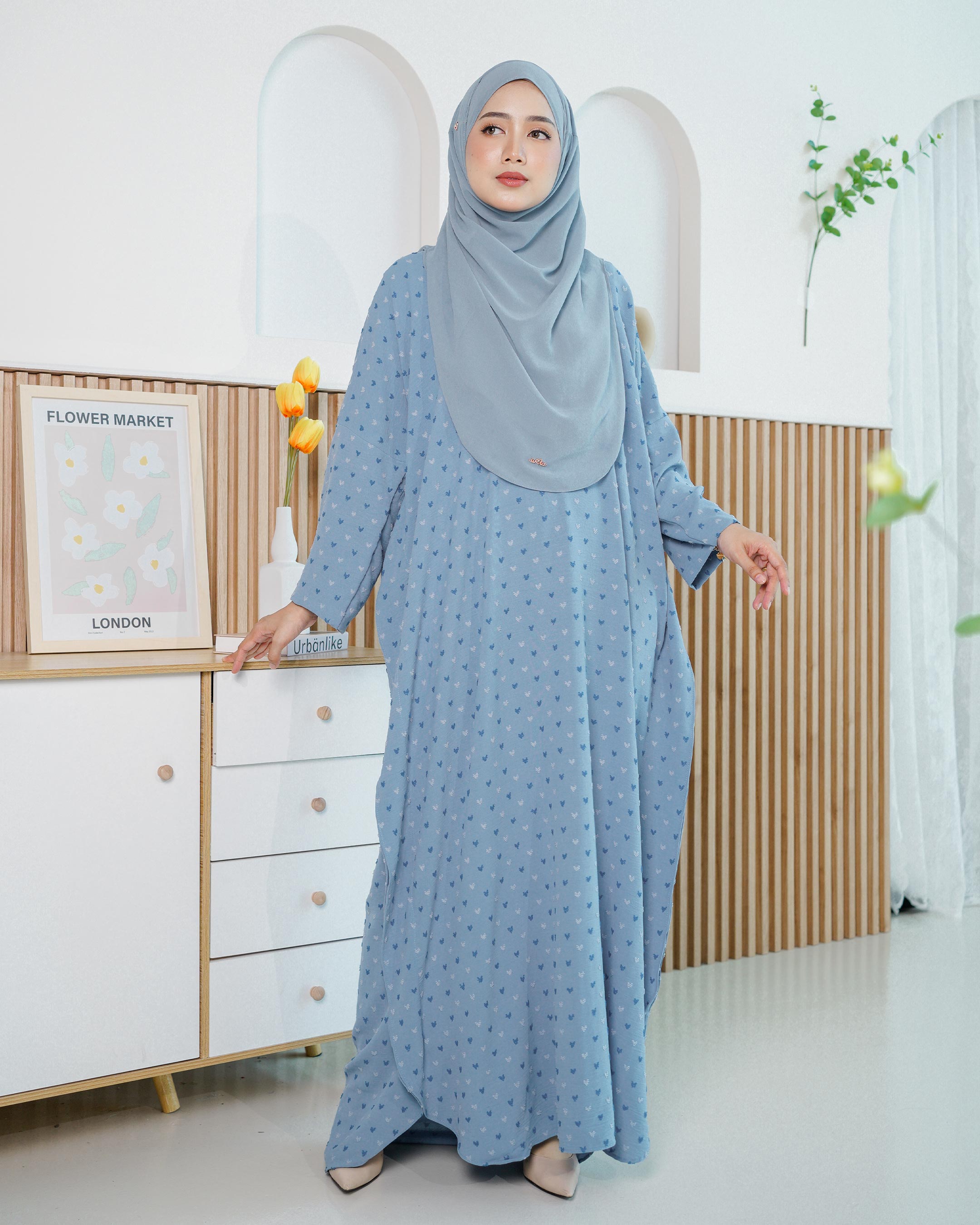 Kaftan Safia - Sky Blue - Kualiti Designer, Harga Luarbiasa