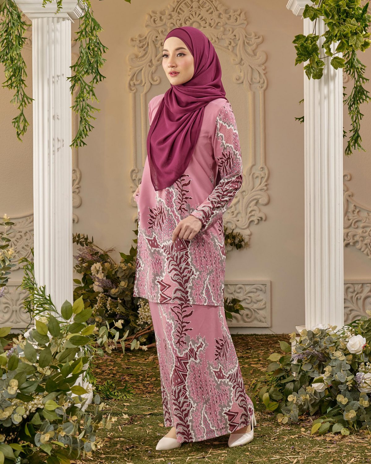 Baju Kurung Moden Batik Sultanah Indra Pink Kualiti Designer Harga Luarbiasa 1142