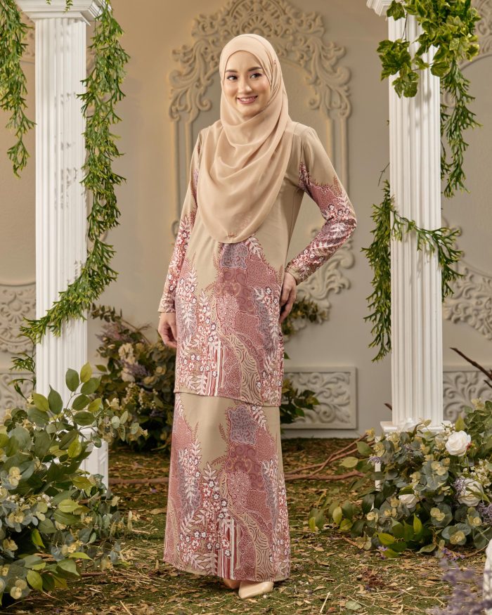 Baju Kurung Moden Batik Sultanah - Karunia Tan Khaki